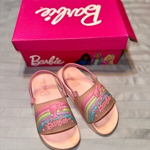 Barbie Pink Rainbow Graphic Slide Sandals with Back Strap